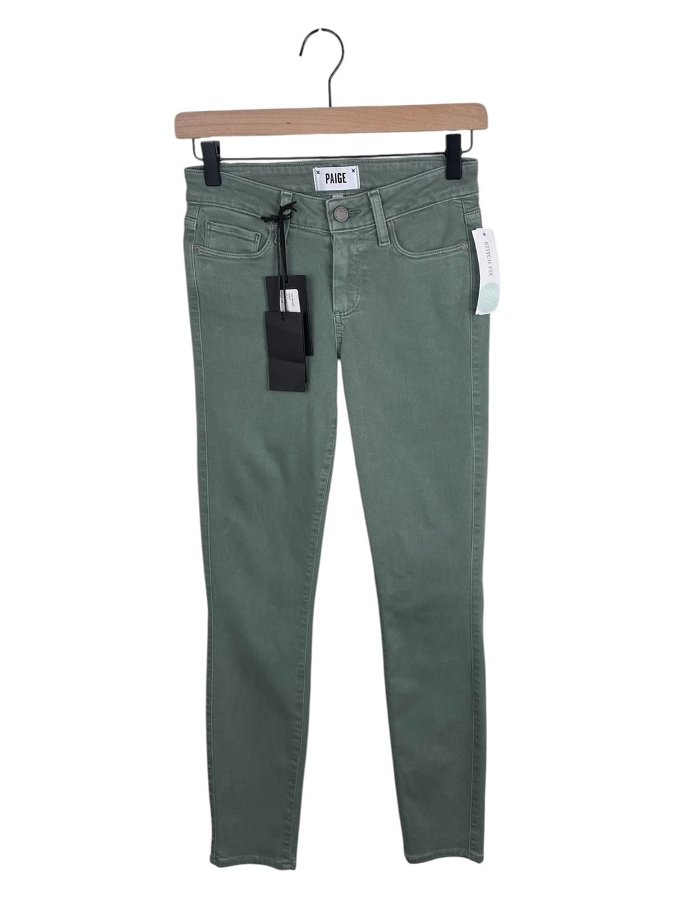 NEW Paige Denim Verdugo Ankle Mid Rise Ultra Skinny Jeans Size 24 Olive Green